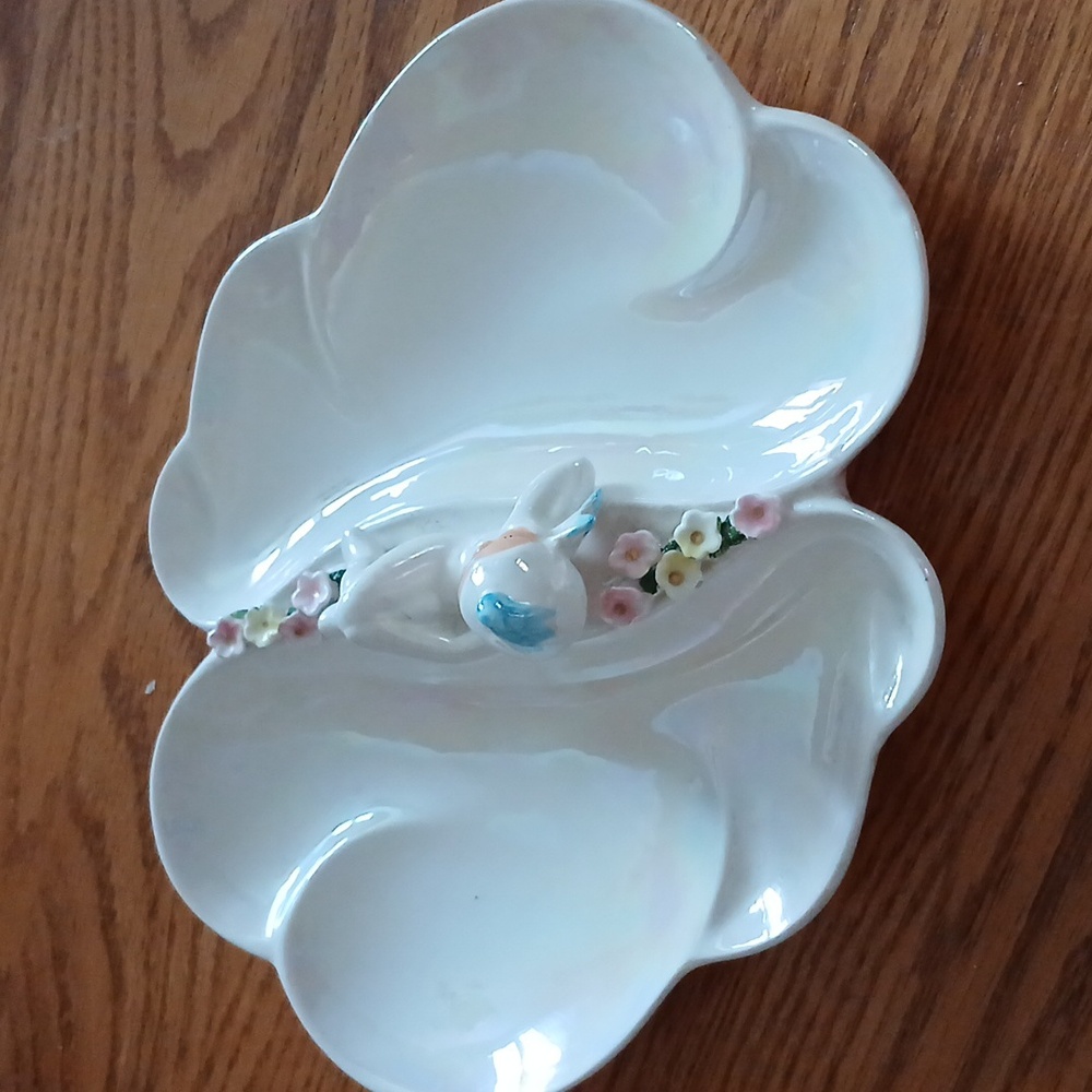 Vintage Lefton irridescent divided pixie candy dish - Picture 6 of 10